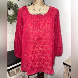 LC Lauren Conrad Vibrant Pink Lace Blouse